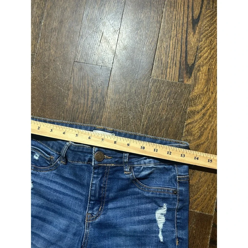 Jolt Womens Jeans 5/27w Juniors Blue Skinny Dark Wash Solid Stretch Distressed - Picture 2 of 6
